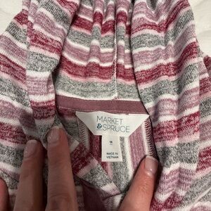 Market & Spruce Women's Cowl Neck Sweater - Red and Gray Stripes